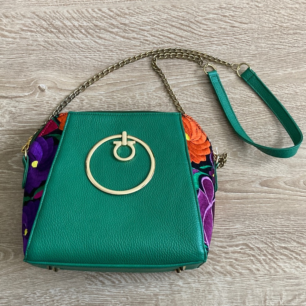 Stunning artisanal embroidered leather purse from Mexico